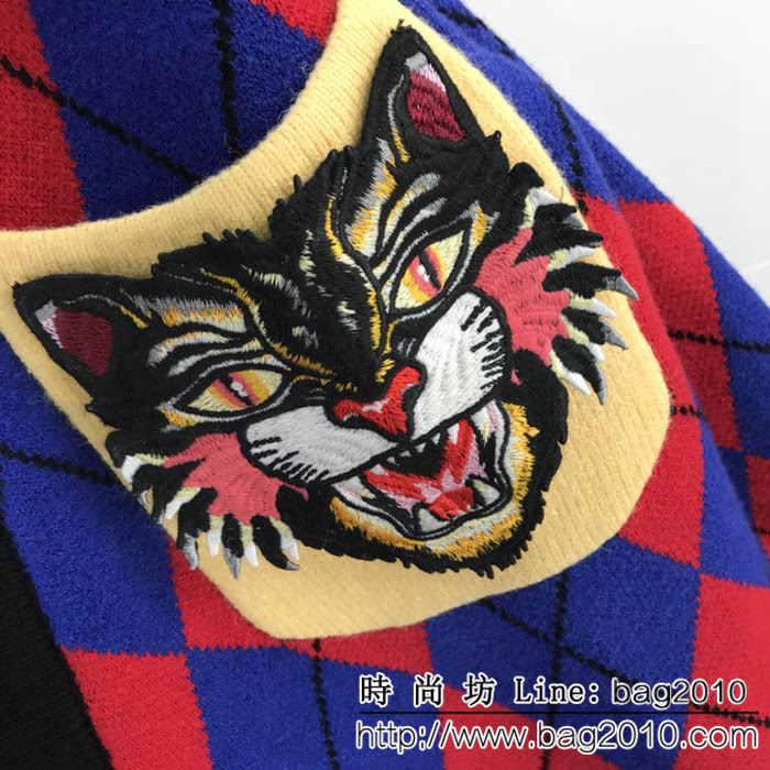 GUCCI古馳 18ss秋冬新款 菱形虎頭刺繡 雙層提花 男款開衫毛衣 ydi1551